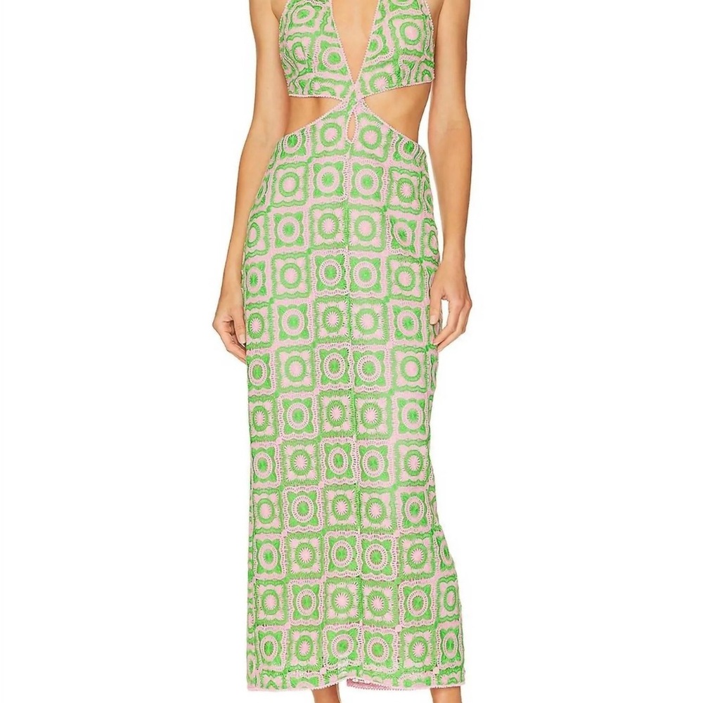 Show Me Your MuMu Green and White Backless Dress